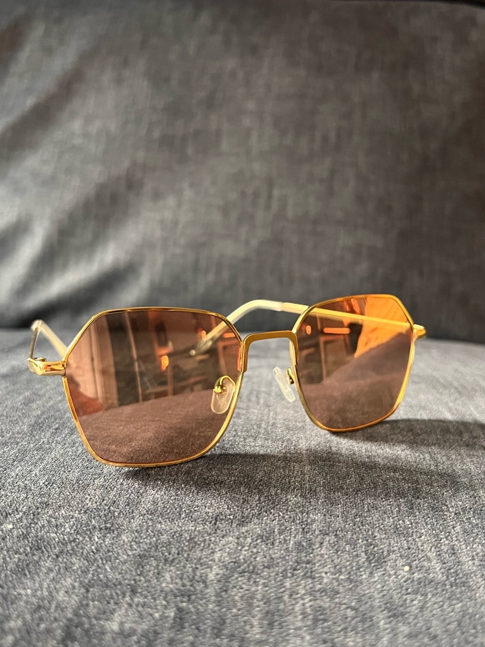 Free People Gold Frame Amber Lens Geometric Sunglasses